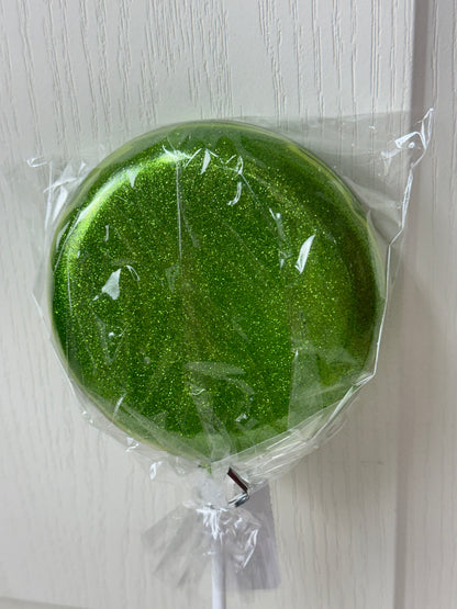 5 Inch Lime Green Glitter Lollipop With Stick