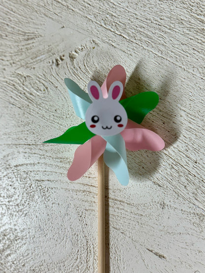 Green Blue And Pink Pinwheel With Easter Bunny