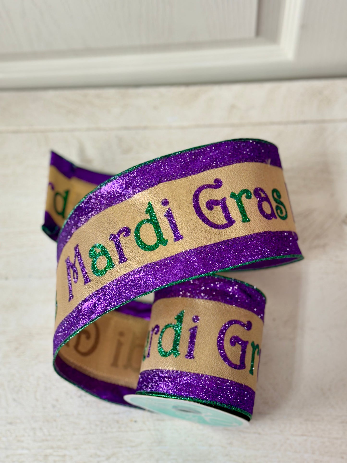 4 Inch By 10 Yard Mardi Gras Glitter Ribbon