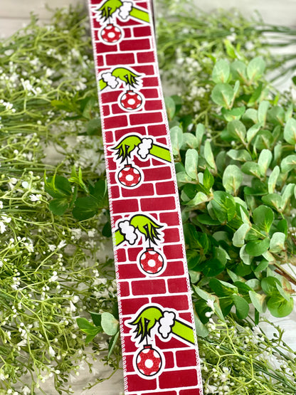 2.5 Inch By 10 Yard Monster Hand Holding Ornament Ribbon