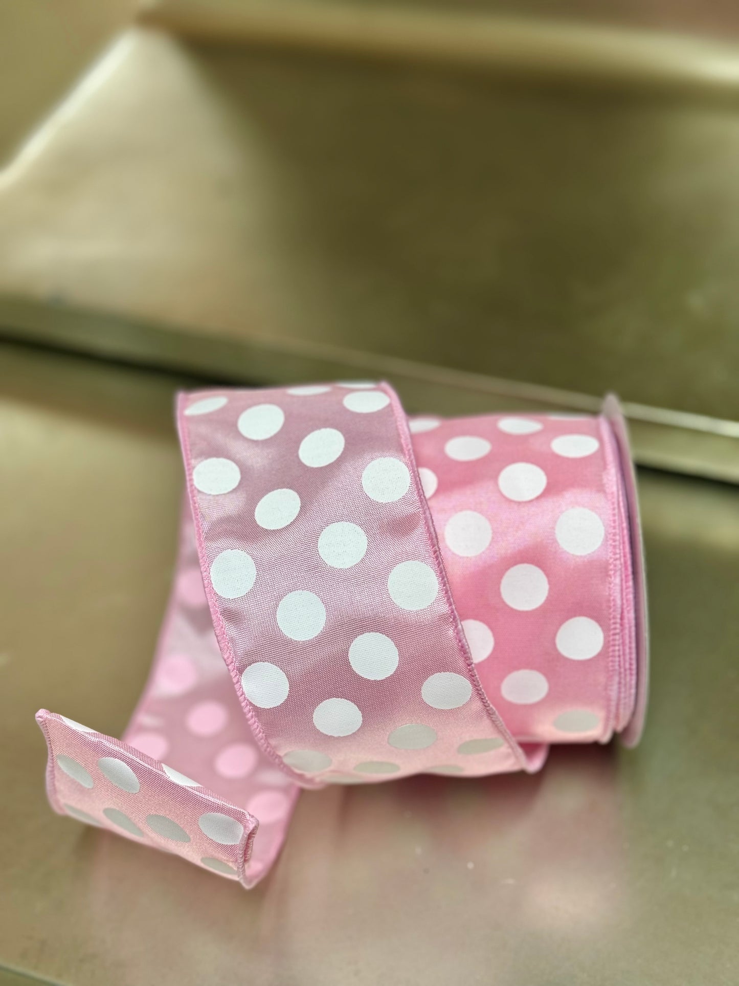 2.5 Inch By 10 Yard Pink And White Large Polka Dot Ribbon