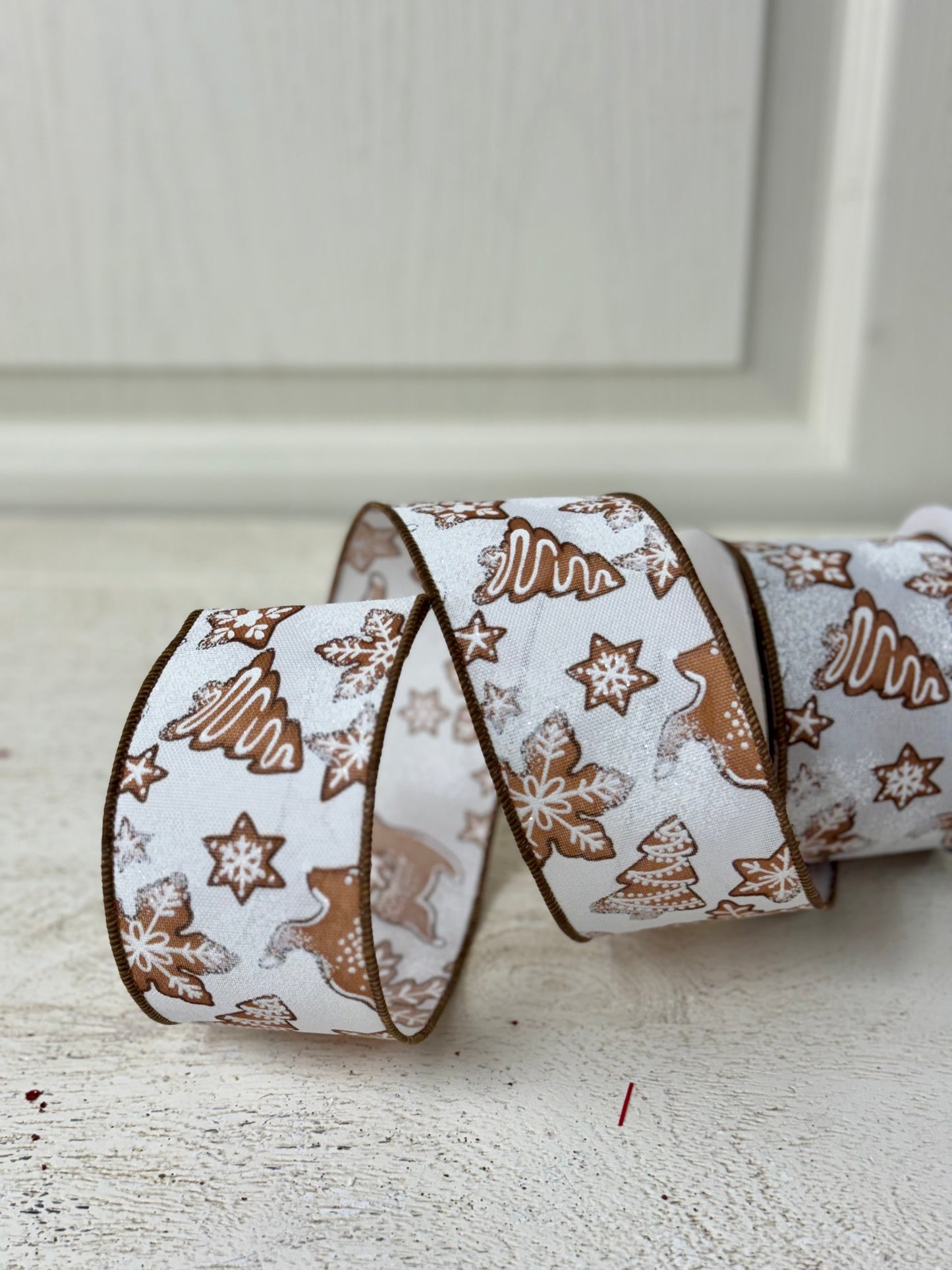 2.5 Inch By 10 Yard Gingerbread Deer Trees And Cookies Ribbon