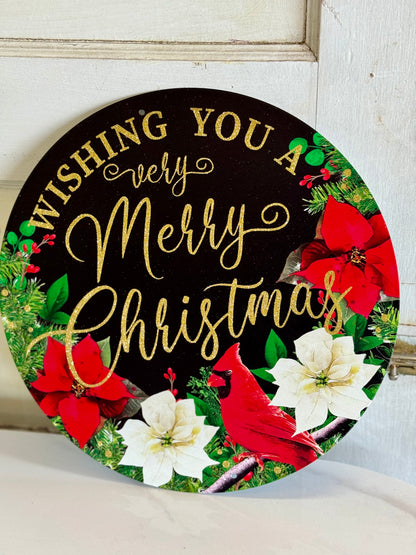 12 Inch Wishing You A Merry Christmas Metal Sign