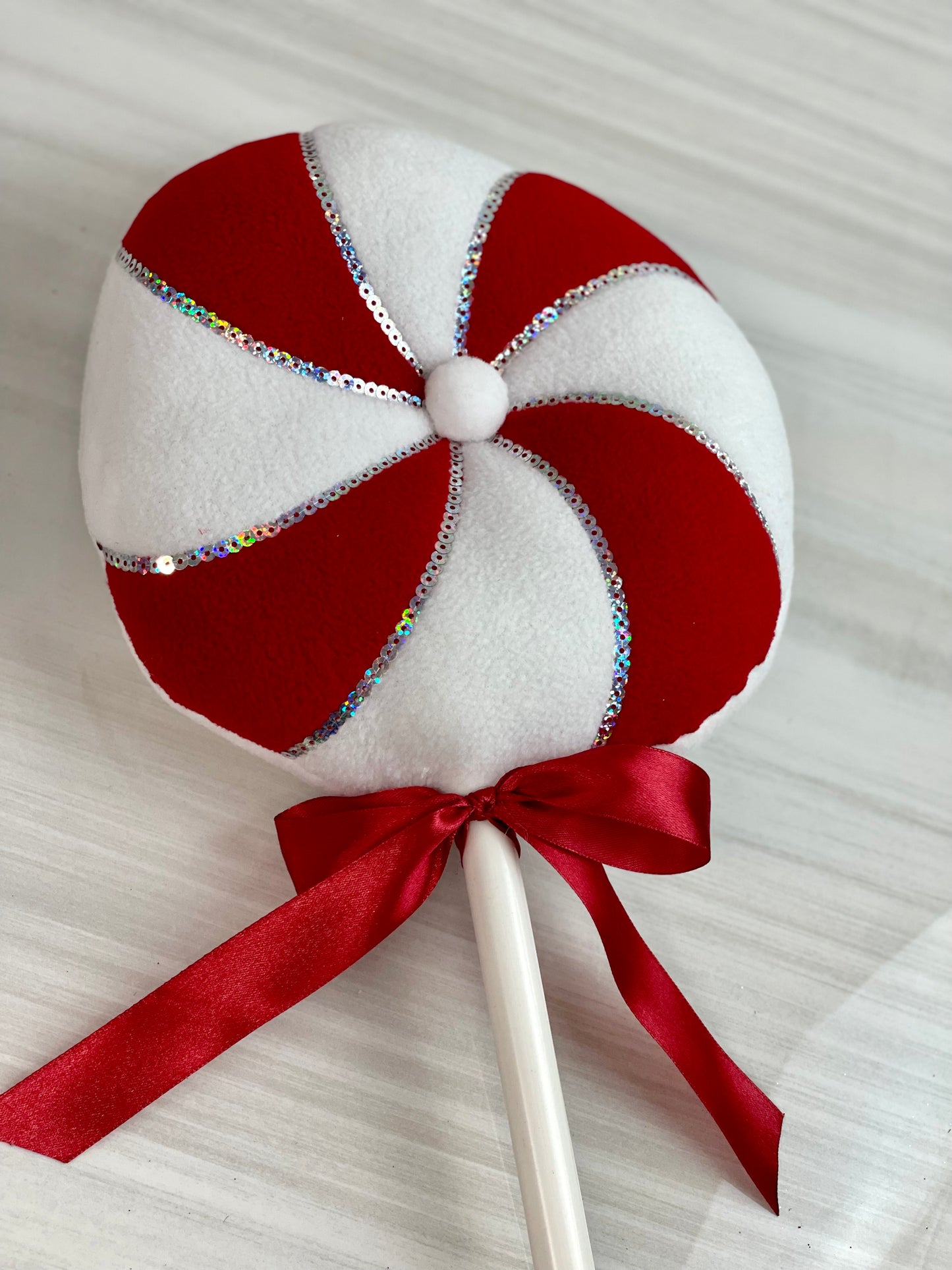Fabric Holiday Peppermint Lollipop Stick Decor Two Sizes