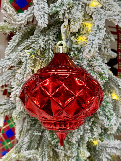 5 Inch Shiny Red Indented Onion Ornament