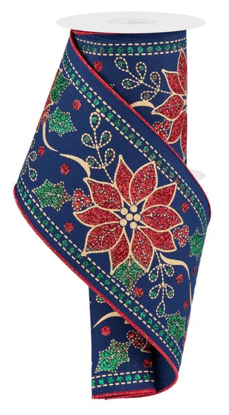 4 Inch By 10 Yard Deluxe Poinsettia Ribbon