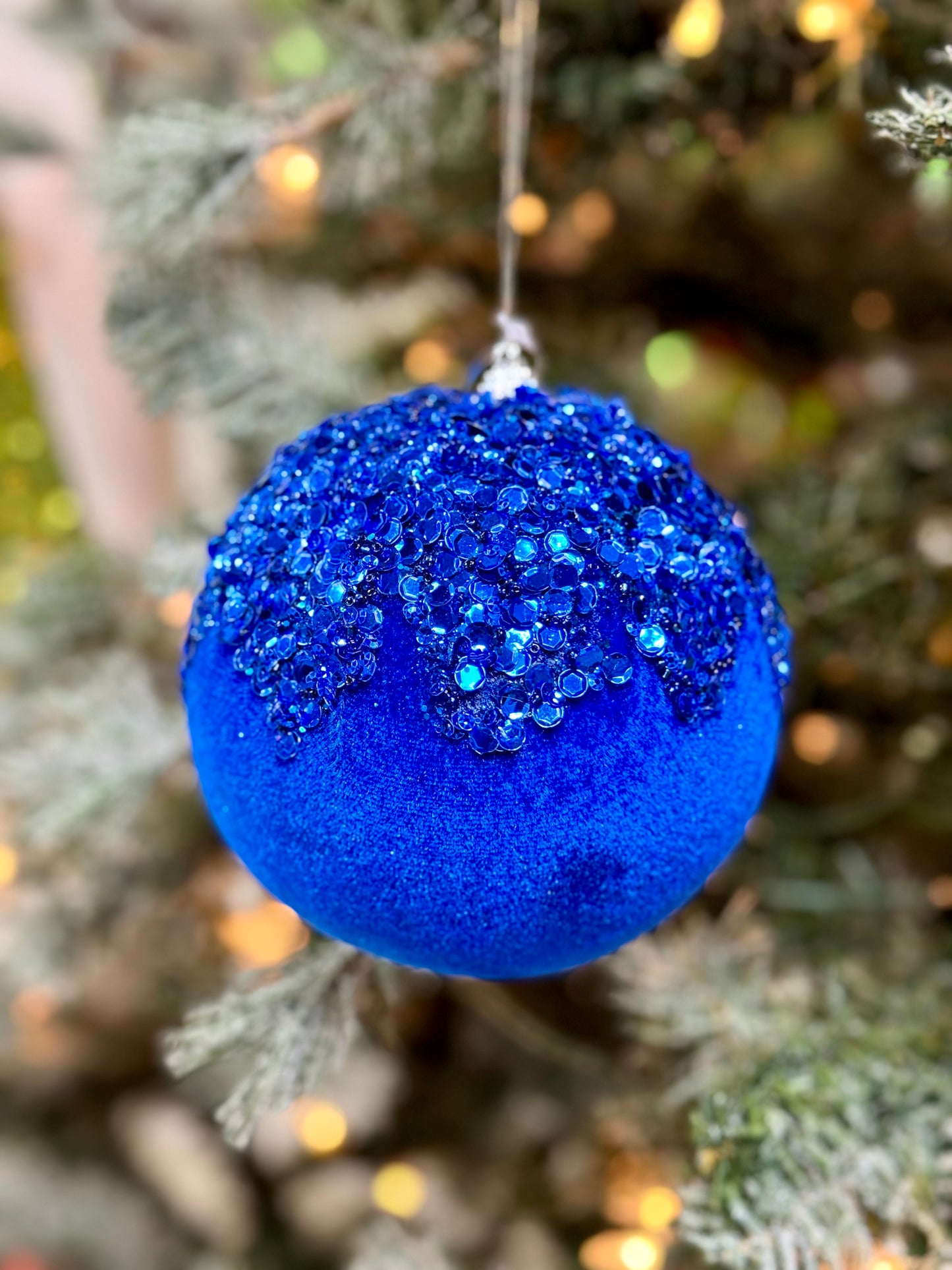 4.75 Inch Velvet Sequin Dripped Ornament Ball