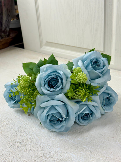 19 Inch Blue Rose Berry Floral Bush