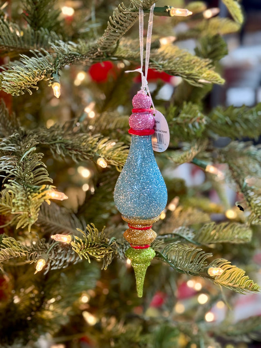 7.5 Inch Gorgeous Glitter Multi Color Slender Finial Ornament