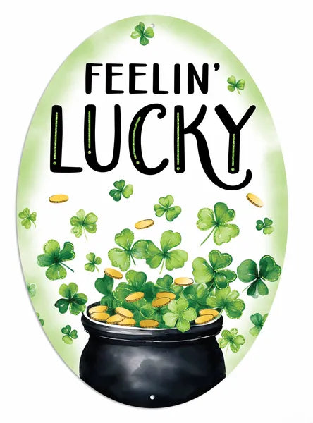 15 Inch Glitter Feelin Lucky Oval Sign
