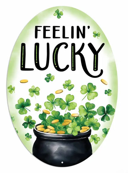 15 Inch Glitter Feelin Lucky Oval Sign