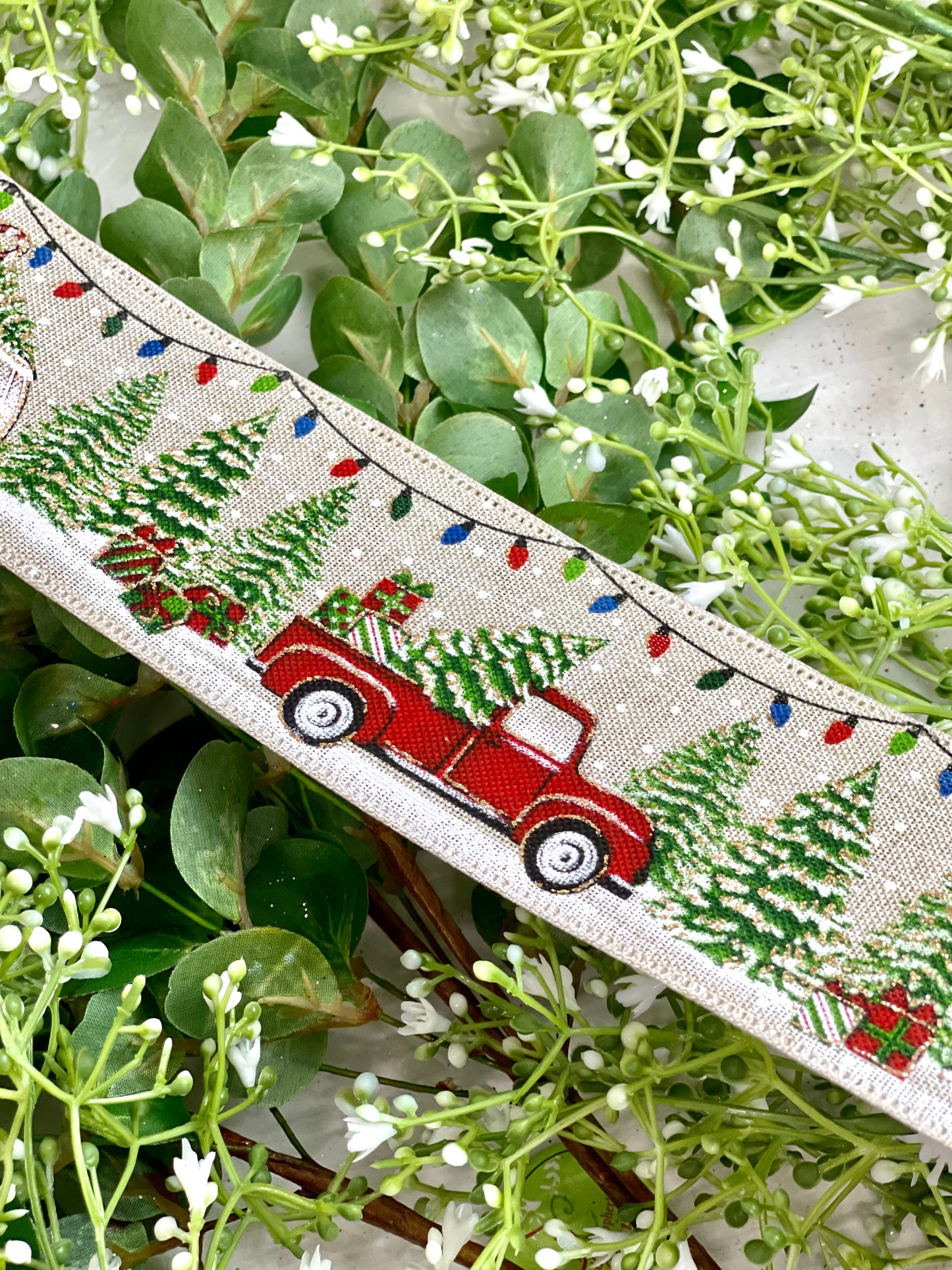 2.5 Inch By 10 Yard Camper And Truck Christmas Tree Scene Ribbon