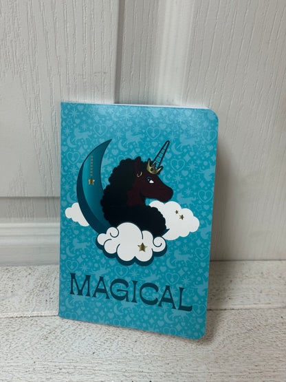 Magical Blue Afro Unicorn Handheld Notebook