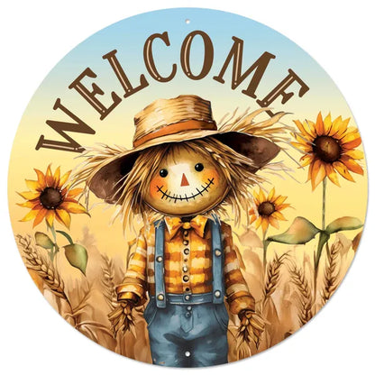 12 Inch Metal Scarecrow Welcome Sign