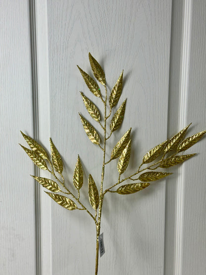 28 Inch Gold Glitter Leaf Spray