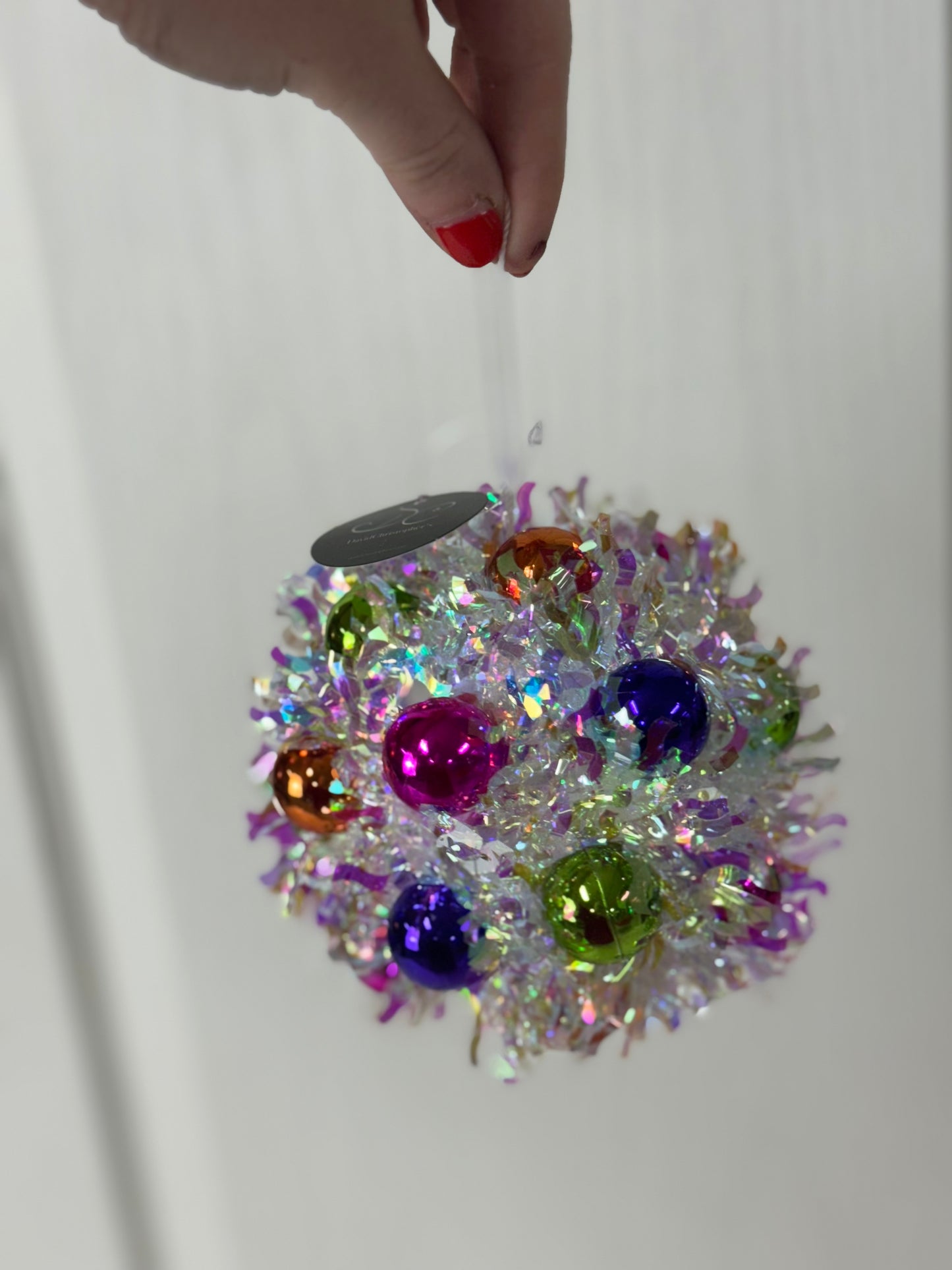 4.5 Inch Iridescent Tinsel Multi Color Ball Ornament