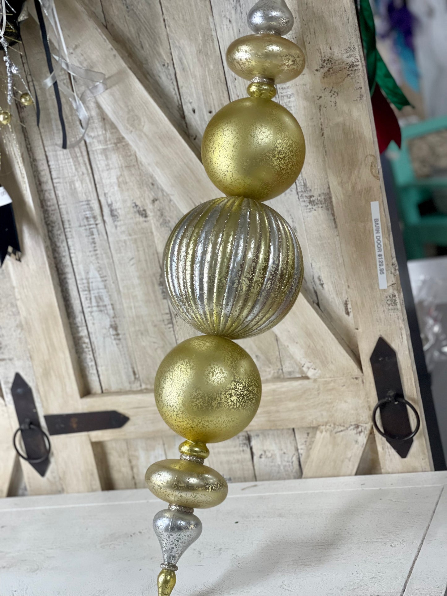 37 Inch Champagne Gold And Silver Ball Finial Ornament