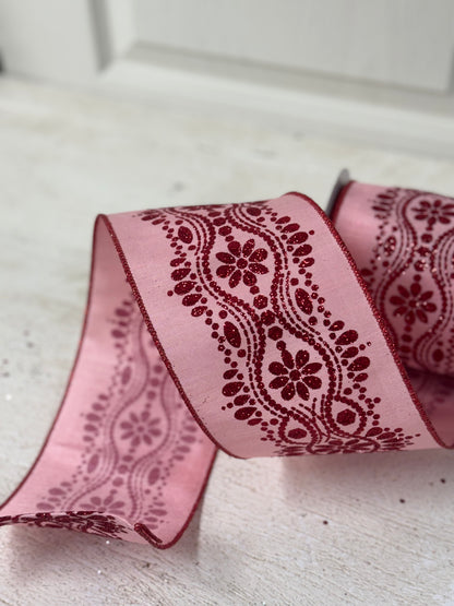 4 Inch By 10 Yard Red And Pink Luxurious Dupioni Ribbon