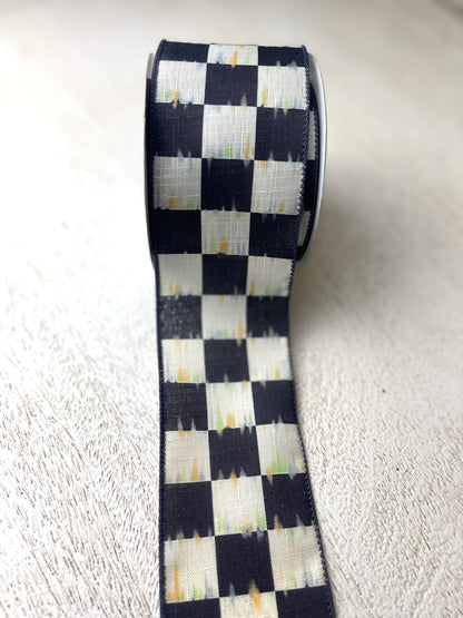 2.5 Inch By 10 Yard Black And White Antique Checkerboard Ribbon