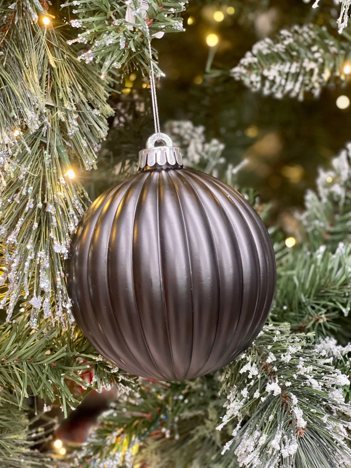 5 Inch Vertical Stripe Matte Black Ornament Ball