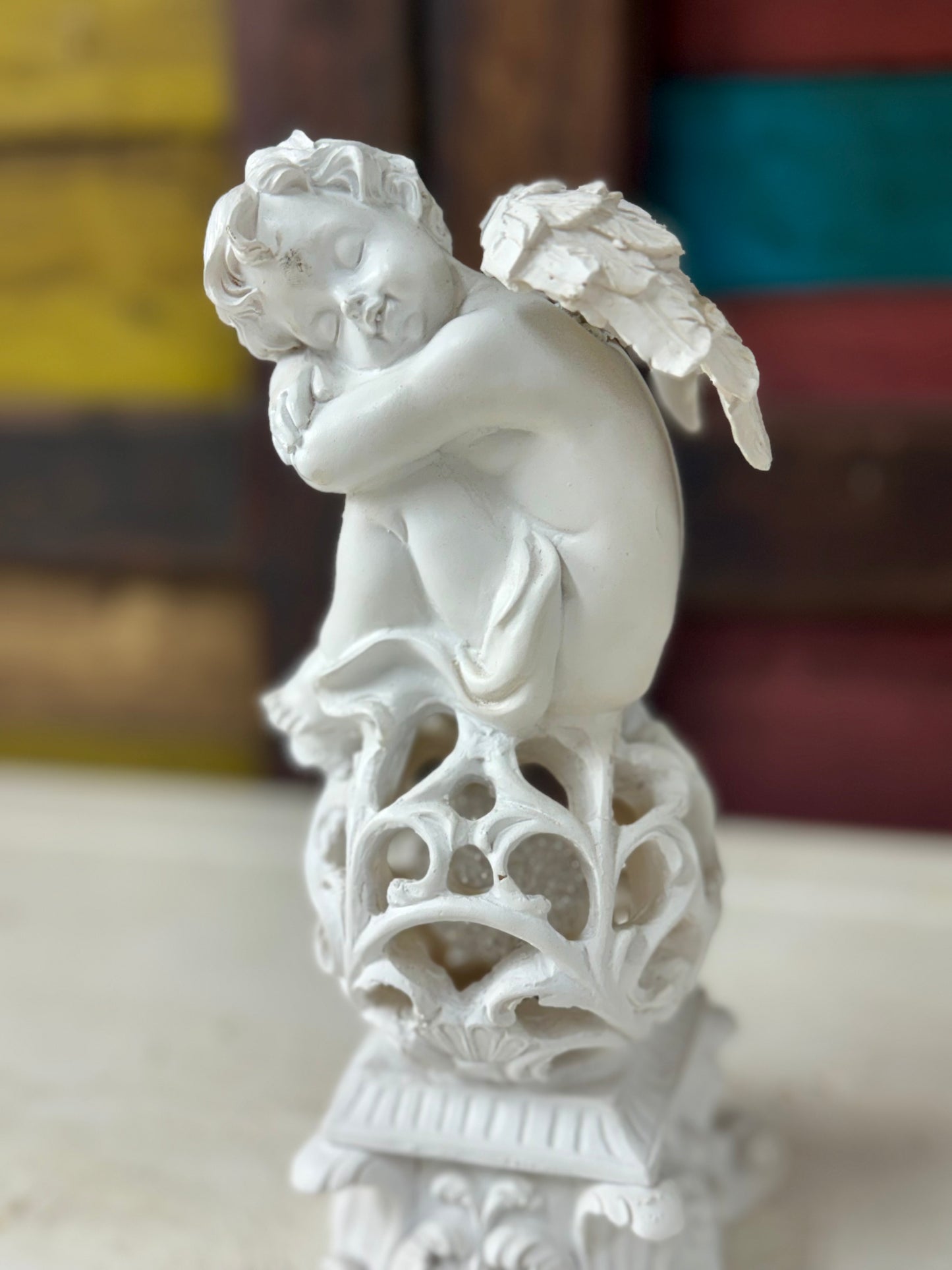 10 Inch Solar Powered Resin Sitting Cherub