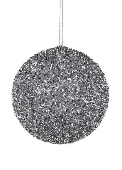 5 Inch Silver Foil Glitter Ornament Ball