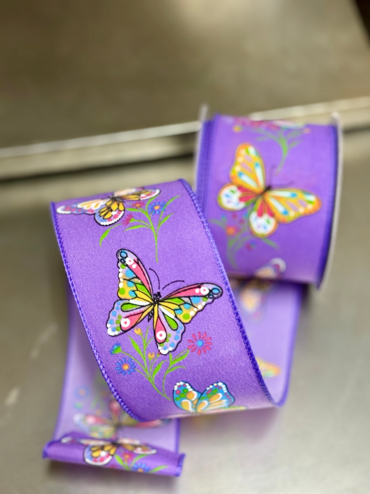 2.5 Inch By 10 Yard Dark Lavender Butterfly Ribbon