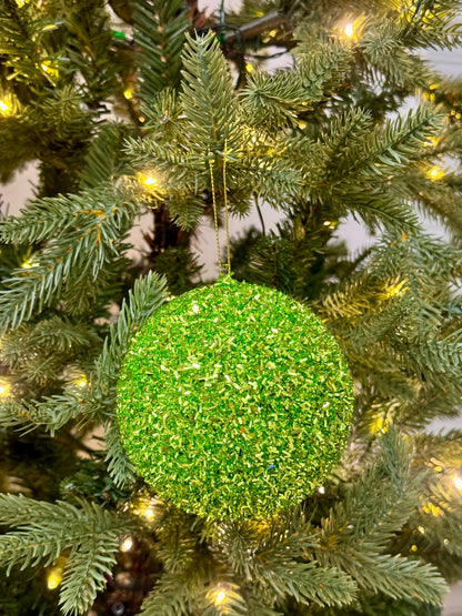 4 Inch Lime Green Foil Glitter Ornament Ball