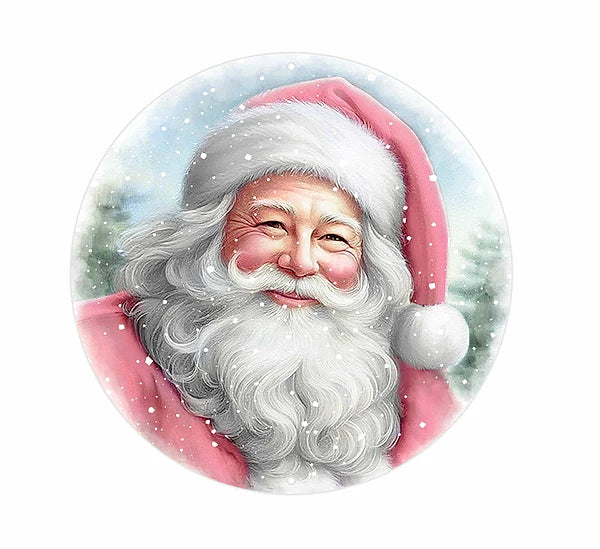 8 Inch Pink And White Santa Portrait Metal Sign