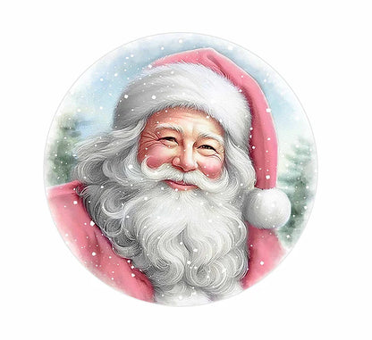 8 Inch Pink And White Santa Portrait Metal Sign
