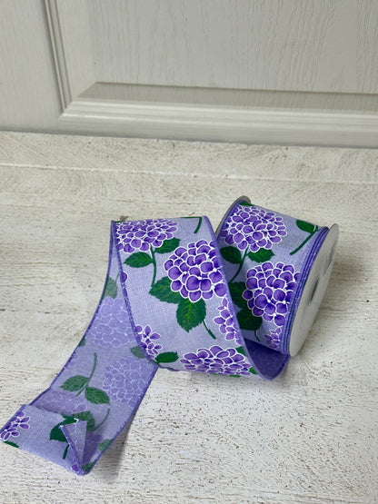 2.5 Inch By 10 Yard Lavender Hydrangeas Ribbon