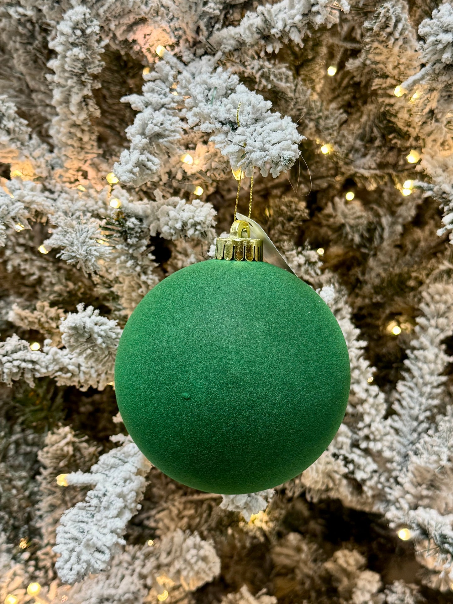 5 Inch Emerald Green Smooth Flocked Ornament Ball