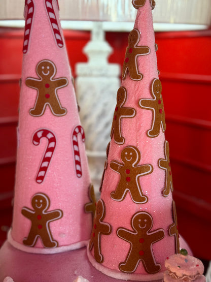 Pink And Red Gingerbread/Candy Cane Set Of Two Cone Trees