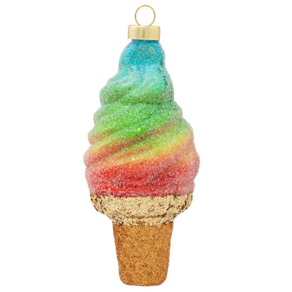 Kat And Annie Rainbow Swirl Ice Cream Cone Glass Ornament