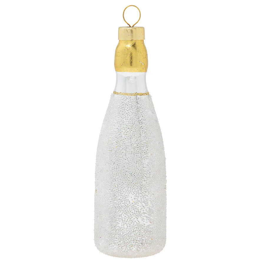 Kat And Annie Silver Luxe Champagne Bottle Glass Ornament