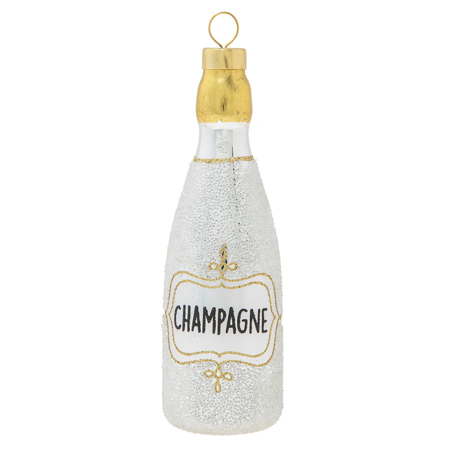 Kat And Annie Silver Luxe Champagne Bottle Glass Ornament