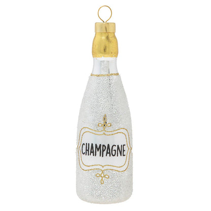 Kat And Annie Silver Luxe Champagne Bottle Glass Ornament