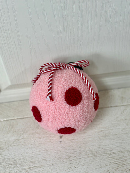 6 Inch Red And Pink Polka Dot Yarn Ball Ornament