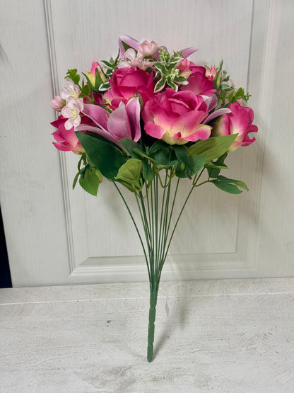 14 Inch Beauty Pink Rose And Lily Mix Bush