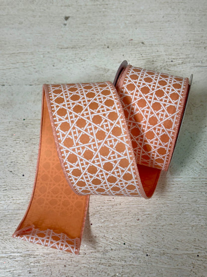 2.5 Inch By 10 Yard Peach And White Basket Weave Ribbon