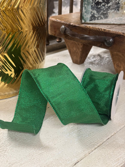 2.5 Inch By 10 Yard Emerald Green Metallic Dupioni Ribbon