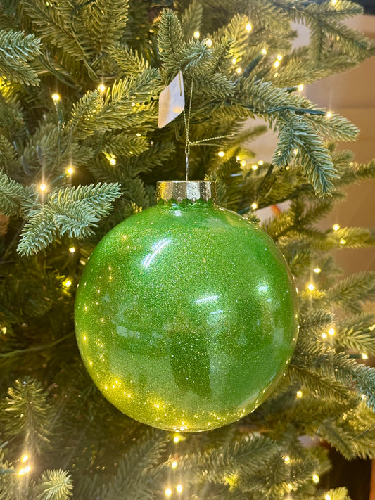 6 Inch Lime Green Glitter Laquer Ornament Ball
