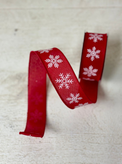 1.5 Inch By 10 Yard Red And White Snowflake Ribbon