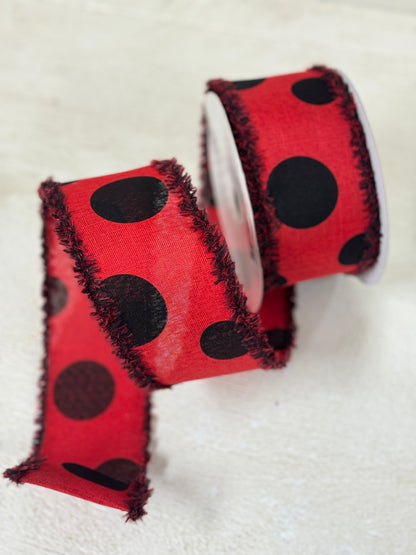 2.5 Inch By 10 Yard Red And Black Large Polka Dot Ribbon