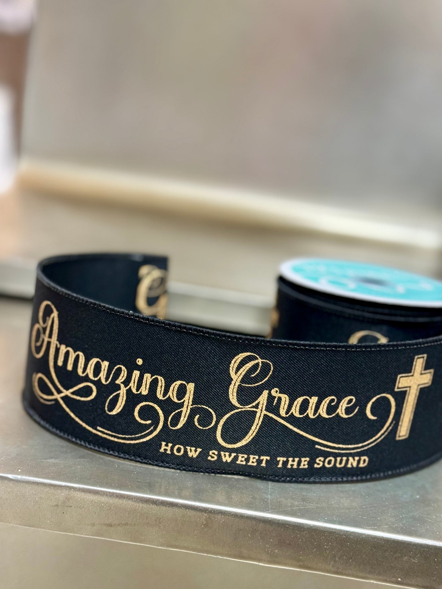 2.5 Inch By 10 Yard Gold And Black Amazing Grace Ribbon