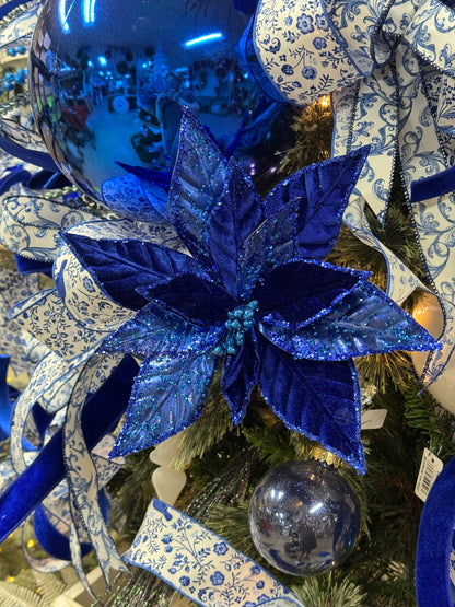 12 Inch Metallic Blue Velvet Poinsettia
