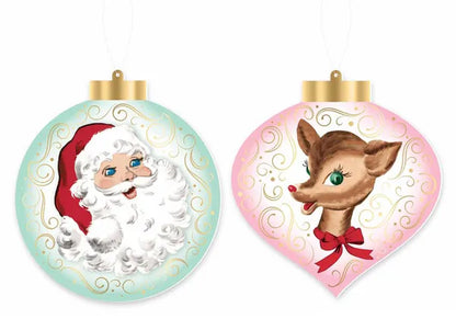 5.5 Inch Double Sided Retro Santa And Deer Ornament Two Styles