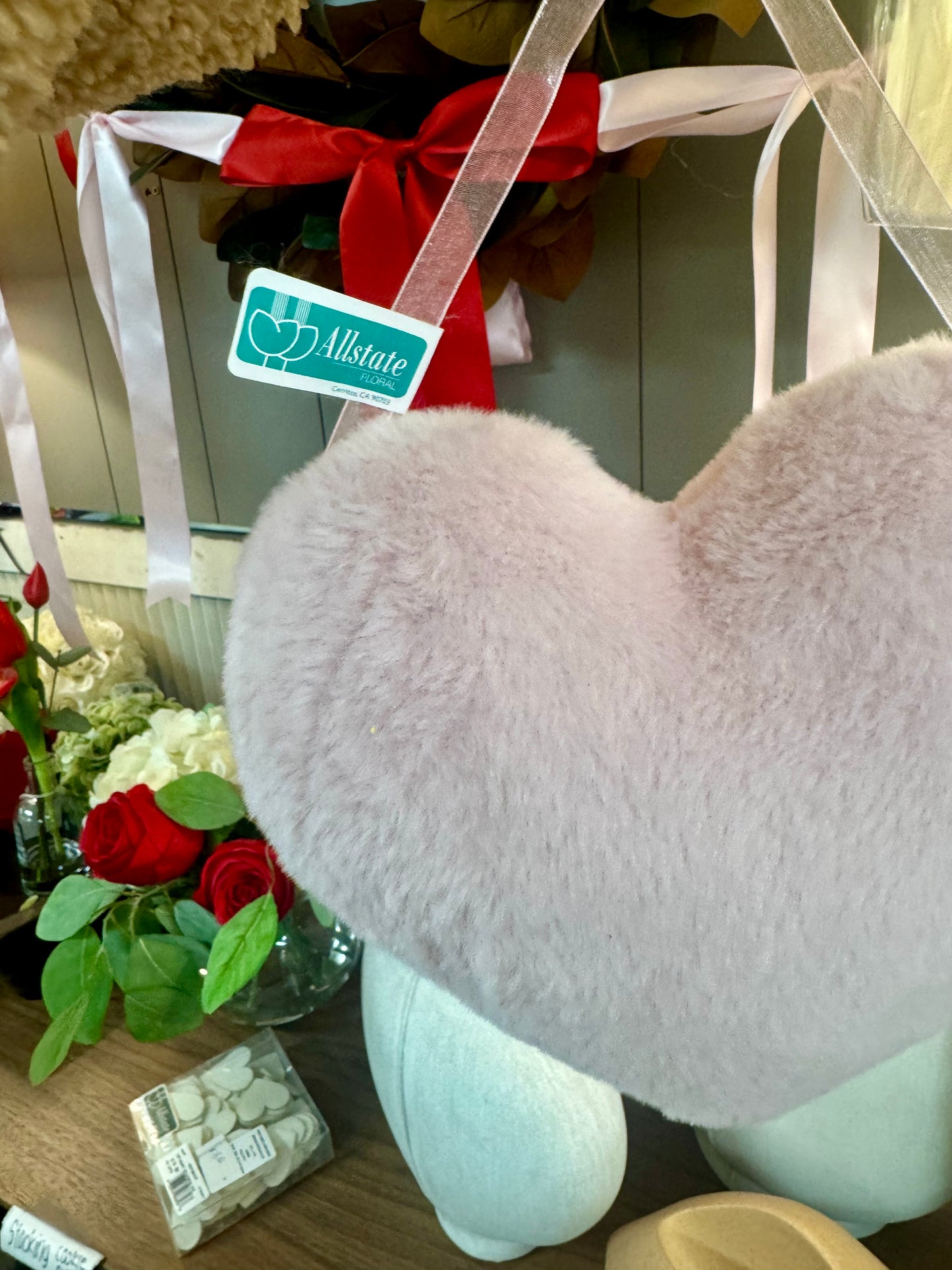 9.8 Inch Light Pink Fur Heart Shaped Pillow