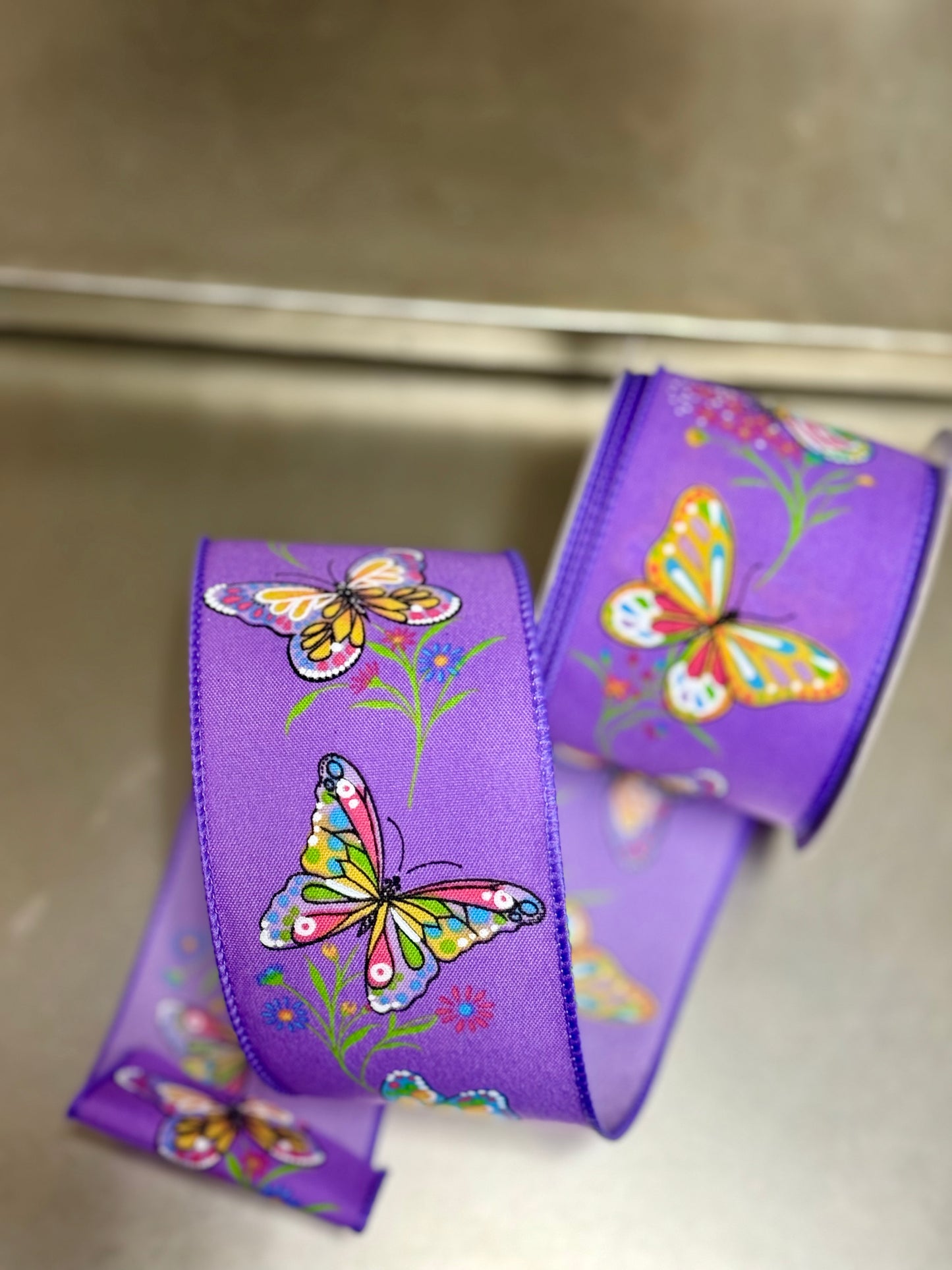 2.5 Inch By 10 Yard Dark Lavender Butterfly Ribbon