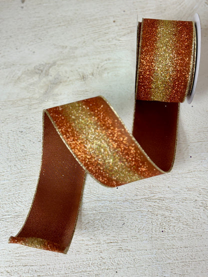 2.5 Inch By 10 Yard Brown Copper And Gold Gradient Glitter Ribbon